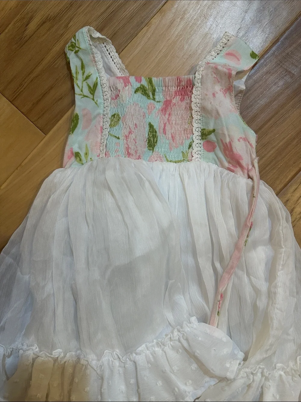 SweetHoney Pink and Green Floral Girls Dress